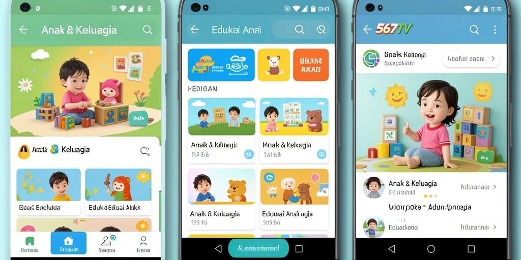 Tampilan antarmuka 567TV yang ramah anak untuk belajar sambil bermain.