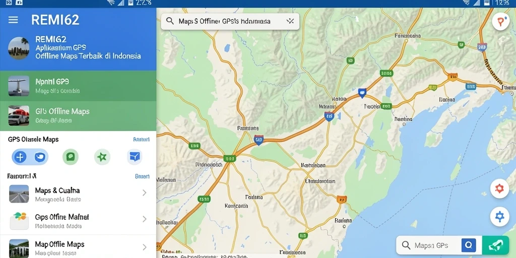 Tampilan antarmuka REMI62 dengan fungsi GPS Offline Maps.